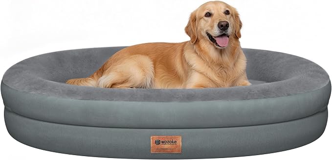 Waterproof Orthopedic Dog Bed for Large Dogs, Grey | Supportive Crate Foam Relieves Joint Pressure, 360°Bolsters, Waterproof Inner,Washable Cover, Non-slip Bottom by Wozoke