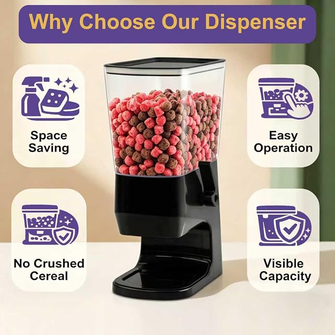 Cereal Dispenser Countertop 1 Pack, Dry Food Dispenser Snack Organizer, Slim Cereal Containers Storage Dispenser with Lids for Pantry, Kitchen Organization Oatmeal Nut Granola Candy, Black - Image 8