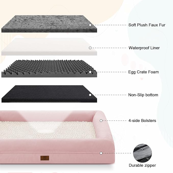 Jumbo Waterproof Dog Bed for Extra Large Size Dogs with Bolster | 360 Degree Bolster Support, Egg Crate Foam, Waterproof Liner, Non-Slip Bottom, Machine Washable Cover, 53 x 42 Inch - Image 5