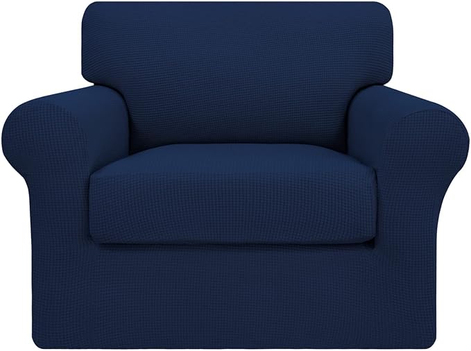 Easy-Going 2 Pieces Stretch Couch Cover Sofa Cover for Dogs Washable Sofa Slipcover for Separate Cushion Couch Spandex Jacquard Fabric Elastic Furniture Protector for Pets, Kids (Navy, Chair) by Easy-Going