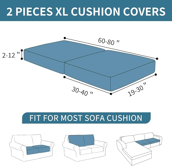 XINEAGE Large Couch Cushion Covers Seat Cushion Cover Thick Stretch Sofa Slipcovers 2 Piece Individual Couch Covers with Elastic Bottom(2 XL Seat Cushion/Backrest,Dark Gray) - Image 3