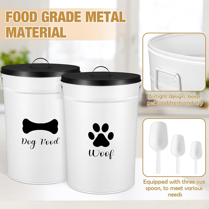 DoubleFill Extra Large 30+30 lb Metal Dog Food Storage Containers Set of 2 Airtight Dog Treat Snack Jars with Lids and Spoon Farm House Style Big Pet Cookie Jar for Kitchen Counter Gift - Image 3