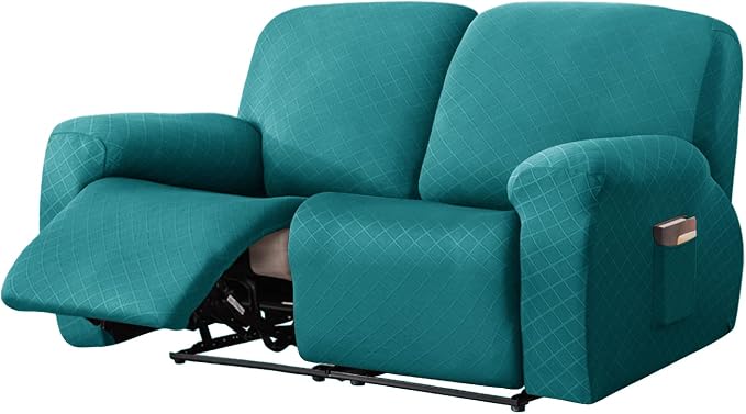 vctops Diamond Recliner Loveseat Slipcover 6-Pieces Stretch Dual Recliner Sofa Covers for 2 Seat Dual Reclining Loveseat Couch Soft Solid Furniture Protector (Teal,2 Seat) by vctops