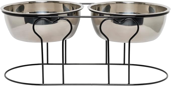YML 7-Inch Wrought Iron Stand with Double Stainless Steel Feeder Bowls,Black by YML
