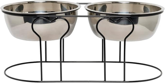 YML 7-Inch Wrought Iron Stand with Double Stainless Steel Feeder Bowls,Black by YML