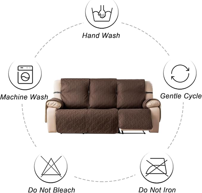 Genina Waterproof Reclining Couch Cover 3 Seat, Recliner Sofa Covers Non-Slip Recliner Couch Cover Furniture Protector with Elastic Straps for Pets, Dogs (Chocolate, Recliner Sofa) - Image 9