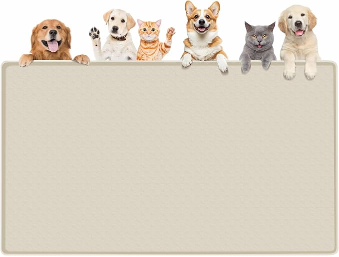 Dog Food Mat 51''x25.6'' Extra Large Dog Mat for Food and Water,Beige | Silicone Dog Bowl Mat with Raised Edge, Waterproof Non-Slip Pet Feeding Mat for Floors, fit for Dog Cat Bowls by Bartuke