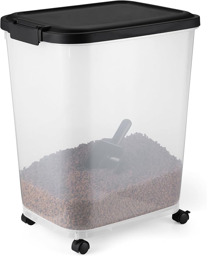 Amazon Basics Pet Food Storage Container with Rolling Wheels, BPA-Free, Detachable Scoop, 50lbs Capacity by AmazonBasics