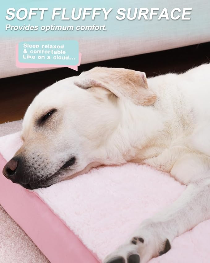 KSIIA Orthopedic Dog Bed for Large Dogs with Waterproof Lining, Pink, 35x22 | Deluxe Soft Plush Dog Crate Bed, Washable Pet Mat with Removable Cover & Egg Crate Foam for Large Dogs Sleeping & Relaxing - Image 3