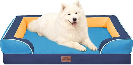 Comfort Expression Orthopedic Dog Beds for Large Sized Dog with Bolster | Waterproof Dog Couch Bed with Washable Cover & Non-Slip Bottom, Supportive Egg Crate Foam Large Pet Bed, 36x27 Inch by ComfortExpression