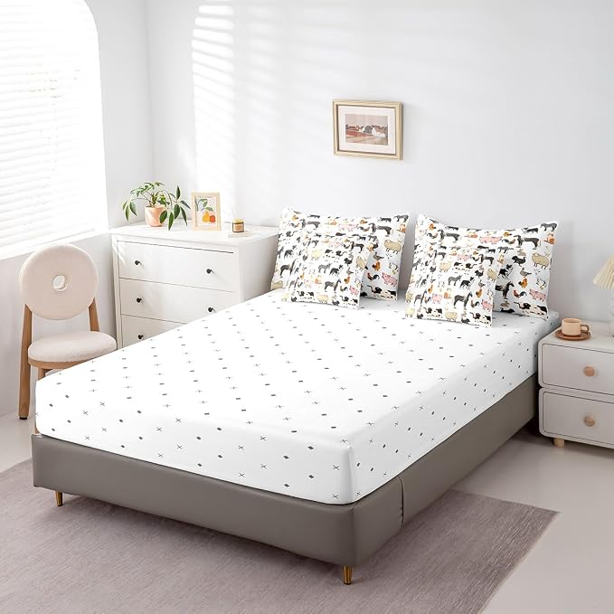 Erosebridal Queen Size Farm Animal Comforter Set with Sheets Boys Girls Cartoon Animals 7 Piece Bedding Sets for Kids Toddler Rustic Farmhouse Bed in A Bag Funny Country Theme Bed Set - Image 5