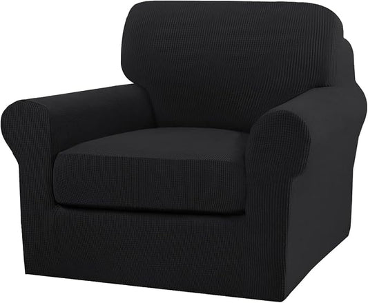 Turquoize 2 Piece Chair Covers Chair Slipcovers for Living Room Armchair Couch Cover Chair Sofa Cover with Individual Cushion Covers Furniture Cover for Chairs Feature Jacquard Fabric (Chair, Black) by Turquoize