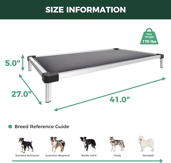 FXW TitanNest Chew-Proof Elevated Dog Bed, Raised Cot for Indoor/Outdoor/Camping Use, Durable & Washable Padded Pet Bed for Medium Dogs, 41.0" L x 27.0" W x 5.0" H, Gray - Image 6