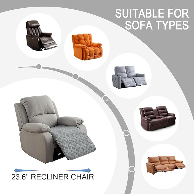 Genina Waterproof Recliner Chair Covers, Recliner Cover for Dog Pets Friendly, Washable Antislip Reclining Chair Cover Furniture Protector, Sofa Slipcover for Living Room(23.6inch/Light Grey) - Image 4