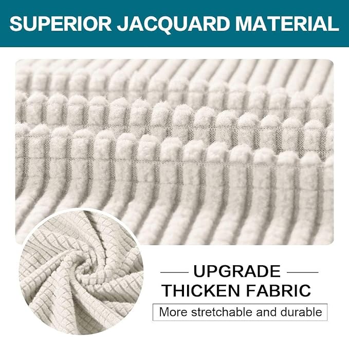 Turquoize 3 Piece Sofa Covers for 2 Cushion Couch Loveseat Slipcover Soft Couch Cover for Dogs-Washable Sofa Furniture Cover with 2 Individual Cushion Covers, Thick Jacquard Fabric (Loveseat, Ivory) - Image 3