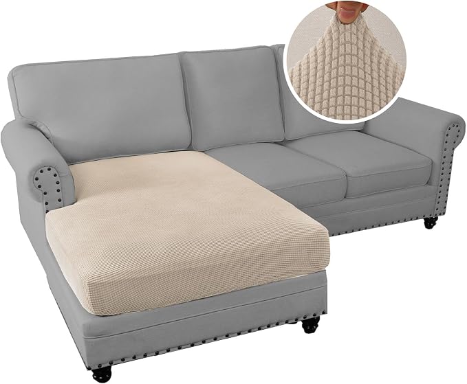 H.VERSAILTEX Sectional Couch Covers 1 Piece Chaise Slipcover L Shape Separate Cushion Couch Cover for Both Left/Right Sectional Couch (Seat Only: 1 Chaises, Natural) - Image 2