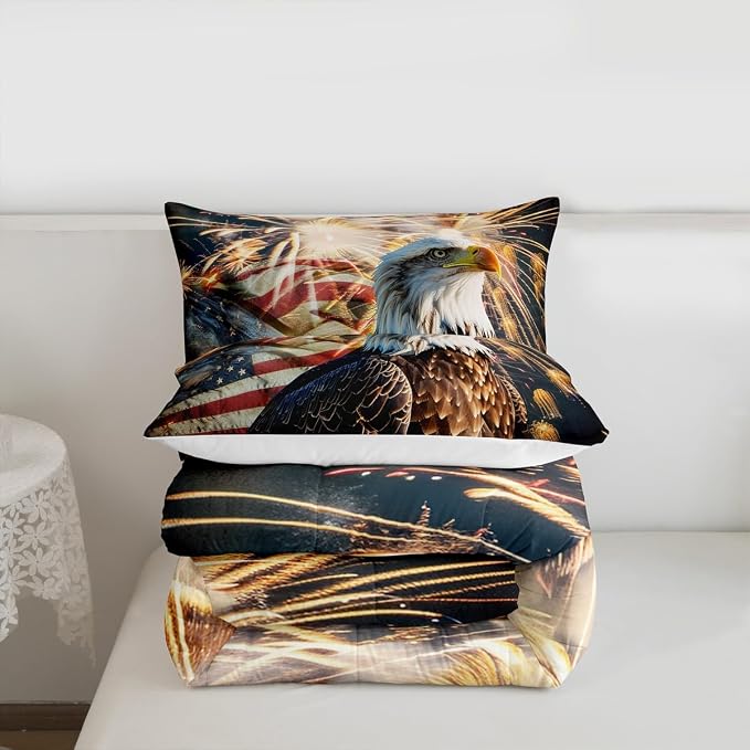 Erosebridal American Flag Comforter Eagle Room Decorative Comforter Set Full Size Firework Bedding Set Wildlife Animal Bird Down Comforter Soft Lightweight Quilt Set with 2 Pillowcases - Image 7