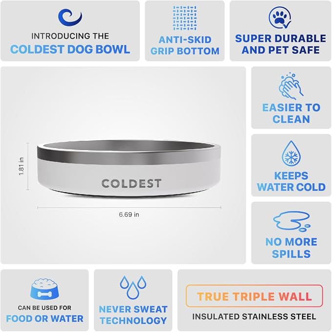 Coldest Dog Bowl - Anti Rust Metal, Non Slip, 3 Layers Insulated Stainless Steel Dog Bowls - Spill Proof & Heavy Duty - Water Bowl for Dogs, Cats & Pets, Dish Washer Safe (21 oz, Epic White) - Image 5