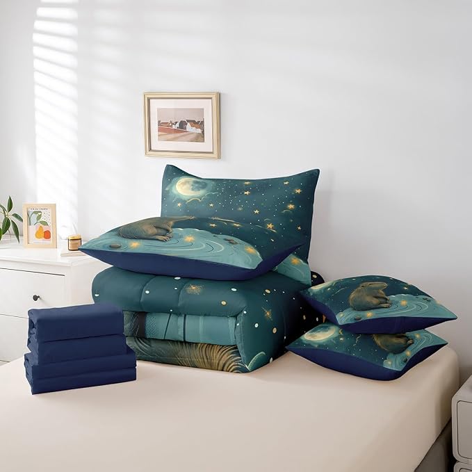 Erosebridal Cute Beaver King Size Comforter Set with Sheets, Wild Animal Bed in A Bag for Kids Teens Youth Adults Bedroom, Wildlife 7 Pcs Bedding Set, Galaxy Starry Sky Bed Sets - Image 5