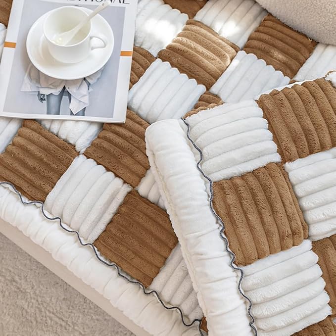 Fuzzy Chic Cotton Protective Couch Cover,Machine Washable & Non-Slip Pet Mat Bed Couch Cover,Garden Sofa Cover Cream-Coloured Plaid Pet Mat for Most Cats Dogs,Pets (dark coffee, 27.6*70.9inch) - Image 6