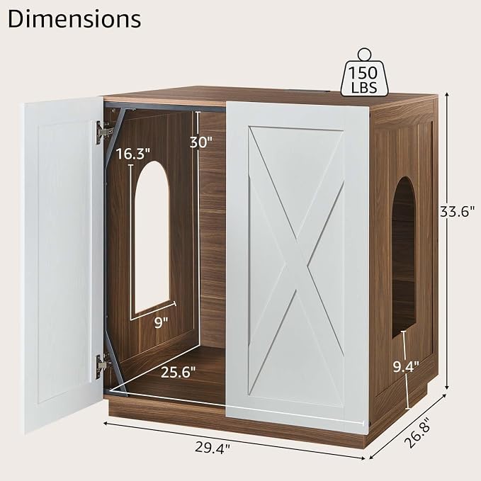 unipaws Cat Litter Box Enclosure for Self-Cleaning & Automatic Litter Boxes | Extra Large Cabinet with Charging Station, Wooden Dog Proof Hidden Cat House for Top Entry Litter Box - Image 5