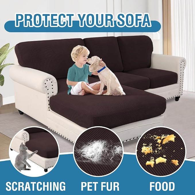 H.VERSAILTEX Sectional Couch Covers 6 Pieces Stretch Sofa Covers for Sectional Sofa Set Separate L Shaped Couch Cover for Both Left/Right Couch (Seat and Back: 1 Chaise + 2 Sofa, Chocolate) - Image 7