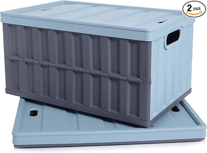 Citylife 64L Collapsible Storage Bins with Lids Plastic Storage Containers for Organizing Stackable Storage Box Large Heavy Duty Utility Crates, 2 Packs by CITYLIFEHomeOrganization