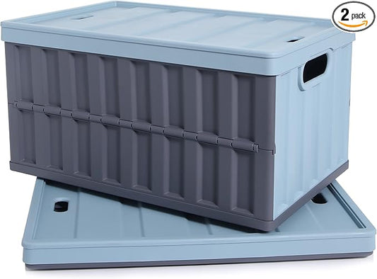 Citylife 64L Collapsible Storage Bins with Lids Plastic Storage Containers for Organizing Stackable Storage Box Large Heavy Duty Utility Crates, 2 Packs by CITYLIFEHomeOrganization