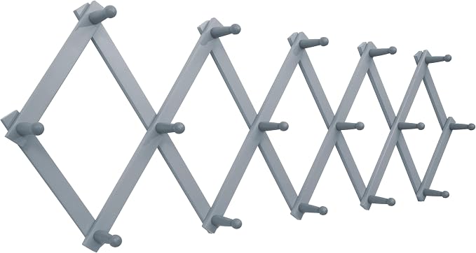 SKOLOO Accordion Wall Hanger with 16 Hooks, Modern Expandable Coat Rack Hat Rack for Wall, Solid Wooden, Dusty Gray Oak by SKOLOO
