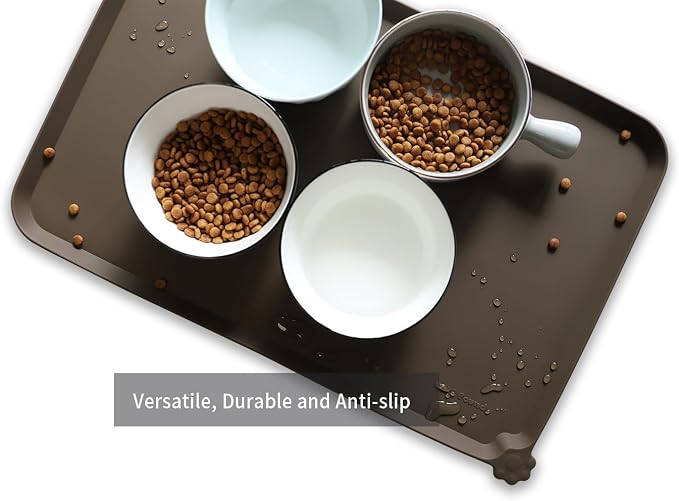 Hoki Found L Silicone Pet Food Mats Tray - Non Slip Dog Cat Bowl Mats Placemat - Pet Feeding Mat - Waterproof Dog Cat Food Mats -Pet Water Mats for Carpet - Coffee - Image 4