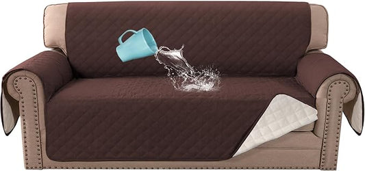 H.VERSAILTEX Loveseat Covers Couch Cover for Dogs with Elastic Straps 100% Waterproof Furniture Protector for Pets Sofa Cover 2 Cushion Couch(Loveseat, Chocolate) by HVERSAILTEX