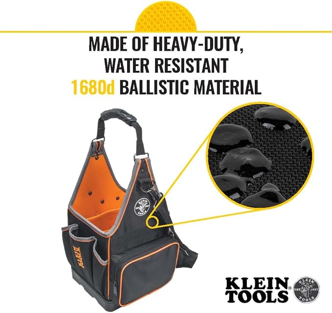 Klein Tools 554158-14 Tool Bag, Tradesman Pro Tote with 20 Pockets Made of 1680d Ballistic Weave and a Fully Molded Bottom, 8-Inch - Image 4