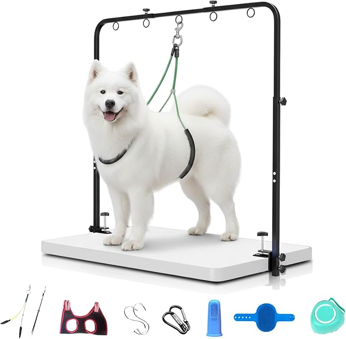 Dog Grooming Arm with Hammock – 42" Adjustable Dog Grooming Stand with Clamp for Table, Foldable Stainless Steel Grooming Arm with Dual Nooses, Ideal for Small and Large Dogs (Table Not Included) - Image 2