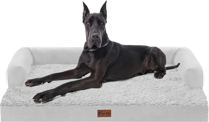 Orthopedic Dog Bed for Extra Large Dogs, 53x42in, Grey White | Orthopedic Foam Relieves Joint Pressure, Bolsters Supports Head And Neck, Washable Cover, Non-Slip Bottom by CasaPaw