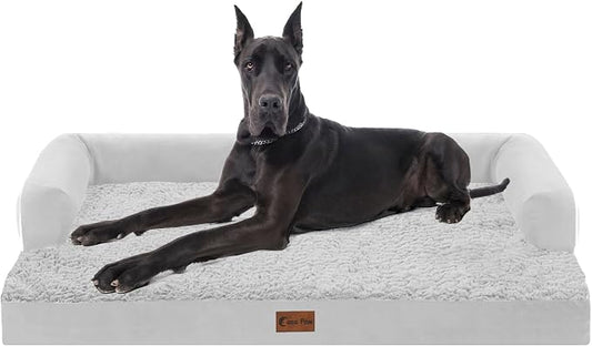 Orthopedic Dog Bed for Extra Large Dogs, 53x42in, Grey White | Orthopedic Foam Relieves Joint Pressure, Bolsters Supports Head And Neck, Washable Cover, Non-Slip Bottom by CasaPaw