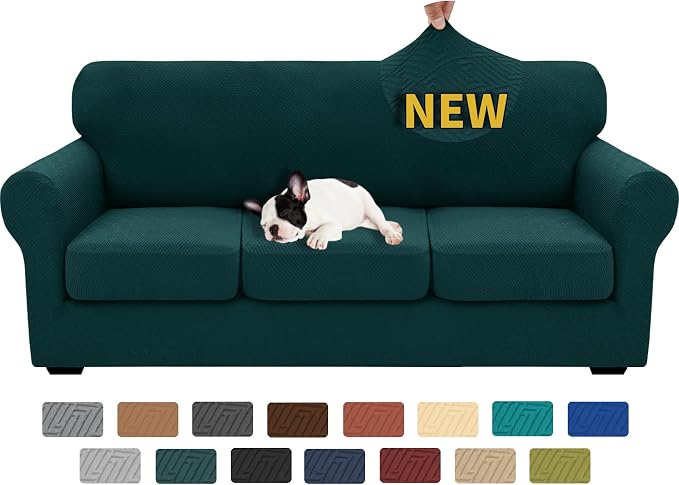 XINEAGE 2026 New 4 Pieces Couch Covers for 3 Cushion Couch Super Stretch Thick Soft Sofa Cover Anti Slip Sofa Slipcover Dogs Cats Furniture Protector (Blackish Green, 71"-91") by XINEAGE