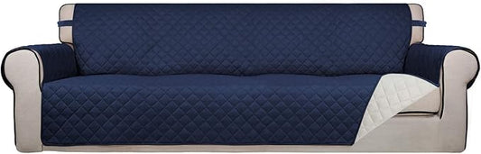 PureFit Reversible Quilted Couch Covers for Dogs Sofa Cover 4 Seater 88" | Navy/Ivory, Water Resistant Couch Protector, Washable Pet Couch Cover with Non Slip and Elastic Straps For Kids by PureFit