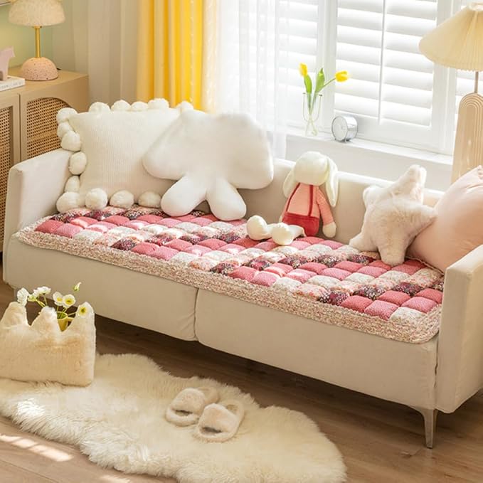 Garden Chic Cotton Protective Couch Cover,Fuzzy Couch Cover Plaid Square Pet Mat, Machine Washable & Non-Slip Pet Mat Bed Couch Cover,Sofa Cover for Most Cats Dogs,Pets (Pink, 23.6*70.9inch) - Image 5