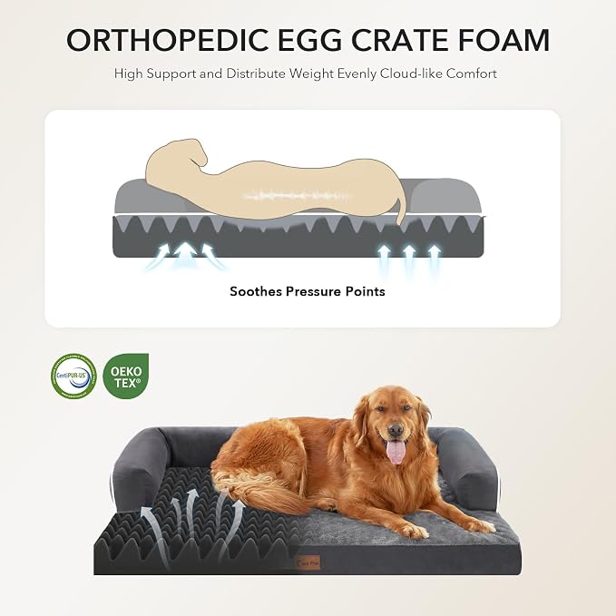 Waterproof Orthopedic Dog Bed for Large Dogs, 36x27in, Dark Grey | Orthopedic Foam Eases Joint Pressure, Bolsters Supports Head And Neck, Washable Pet Beds, Removable Cover, Non-Slip Bottom - Image 2