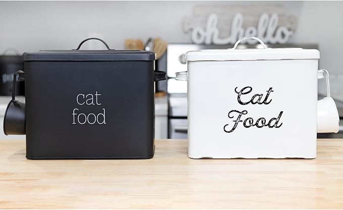 AuldHome Design Farmhouse Cat Food Container (Black) Enamel Look Rustic Cat Food Bin with Scoop - Image 9