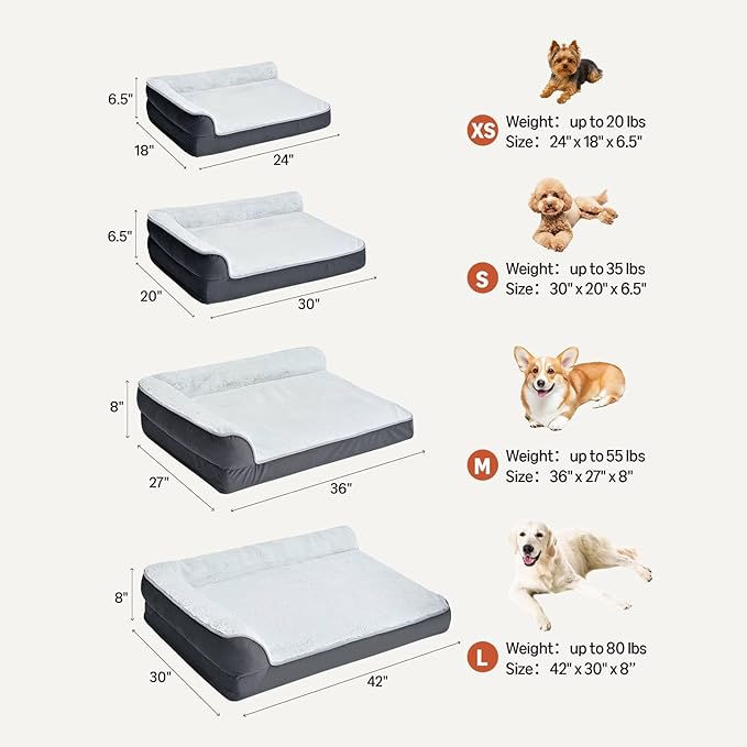 Amazon Basics Washable L-Shaped Dog Bed for Large Dogs, Anti-Slip Pet Sofa Bed for Indoor Dogs, Crate Bed, 42x30x8 Inches, Gray, Large - Image 2