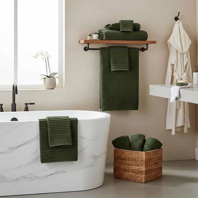 6 Piece Bath Towel Set, 30"x60" Towels, Olive Green | Microfiber,Quick dry, Highly Absorbent,shower towels for bathroom gym,2 large Bath towels,2 hand towels,2 washcloths - Image 5
