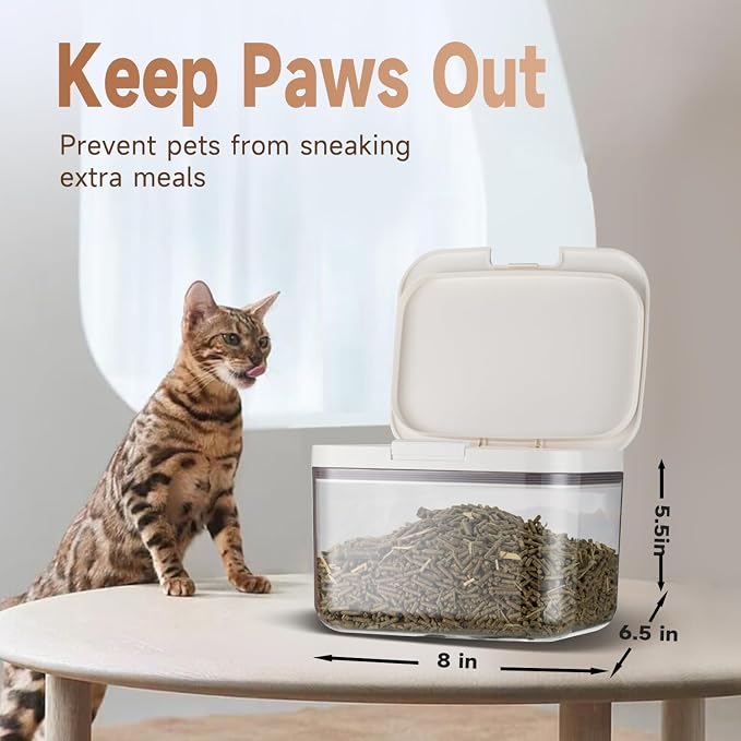 LivLab Mker Pet Food Storage Container 5 lbs Airtight Dog/Cat Food Container with Measuring Cup, BPA Free, Rice & Flour Storage Container for Dog Treats and Cat Food (3 lbs), White - Image 2