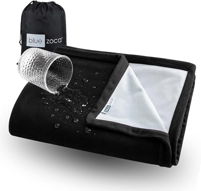 Waterproof Blanket | Machine Washable Dog Bed Cover | Waterproof Pet Blanket for Couch, Bed & Car | Cat & Dog Blankets for Large Dogs, Pets & Adults | Travel Size - 65x50in Black by BlueZoca