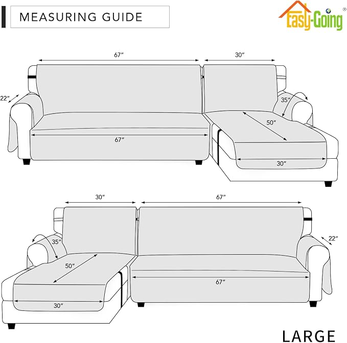 Easy-Going Waterproof Sectional Couch Covers with Chaise 2-Piece Non Slip L Shape Sofa Cover for Dogs Leakproof Furniture Protector Cover with Adjustable Strap for Pets (Large, Dark Gray) - Image 6