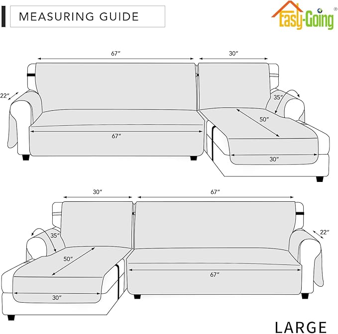 Easy-Going Waterproof Sectional Couch Covers with Chaise 2-Piece Non Slip L Shape Sofa Cover for Dogs Leakproof Furniture Protector Cover with Adjustable Strap for Pets (Large, Gray) - Image 6