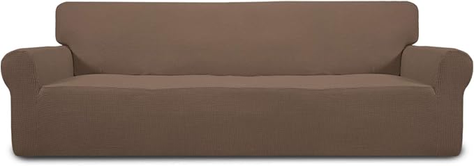 Easy-Going Stretch 4 Seater Oversized Sofa Couch Cover Brown | 1-Piece Extra X-large Sofa Cover Furniture Protector Couch Soft with Bottom for Kids, Spandex Jacquard by Easy-Going