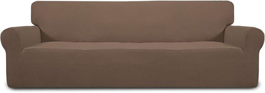 Easy-Going Stretch 4 Seater Oversized Sofa Couch Cover Brown | 1-Piece Extra X-large Sofa Cover Furniture Protector Couch Soft with Bottom for Kids, Spandex Jacquard by Easy-Going