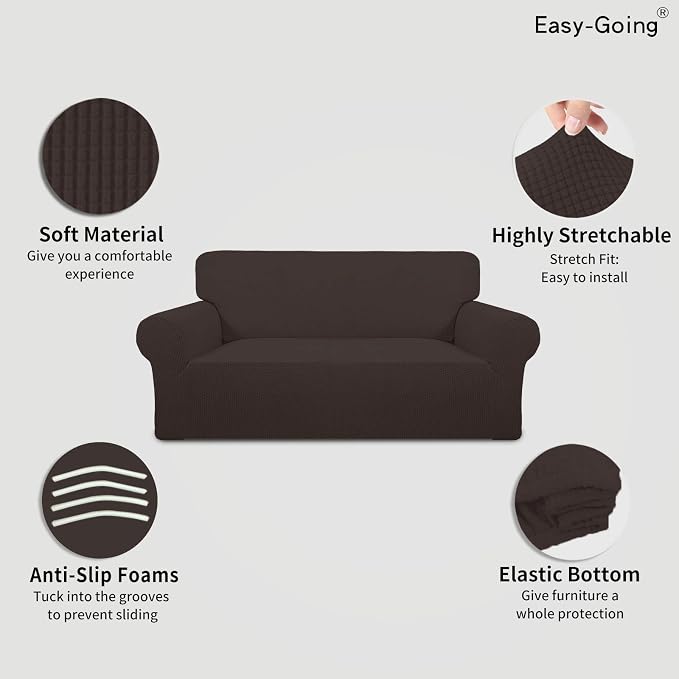 Easy-Going Stretch Oversized Loveseat Couch Covers Washable Chocolate | 1-Piece Large Loveseat Cover for 2 Cushion Couch Furniture Protector RV Sofa Slipcover Soft with Bottom for Kids Pets - Image 3