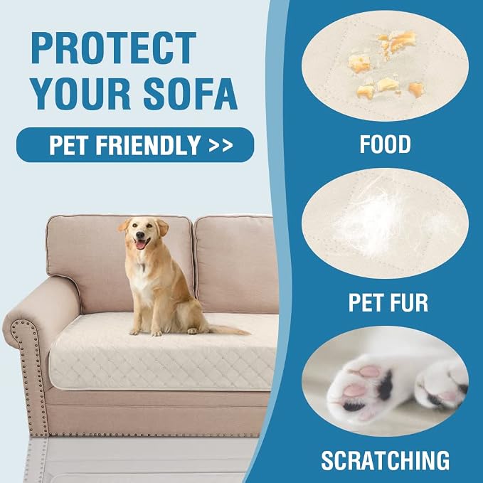 H.VERSAILTEX Couch Cover for Dogs Washable 100% Waterproof Sofa Cushion Cover Dog Bed Cover Non-Slip Pet Blanket for Sofa Cushion Protector, 35" x 74", Ivory - Image 6